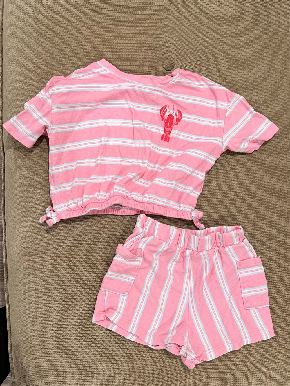 Old Navy Pink and White Stripe Kids Short Set with Lobster Motif